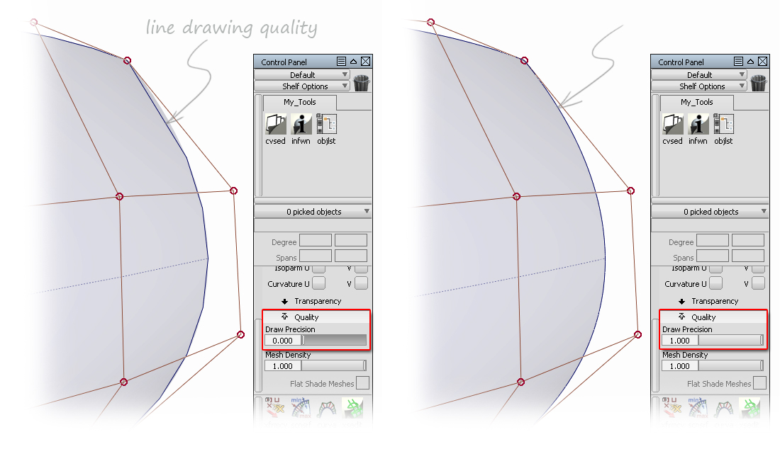 Changing the Draw Precision to control the smoothness of line display on the screen