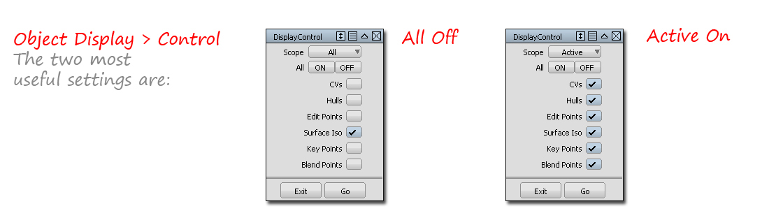 The two most common settings for Object Display > Control